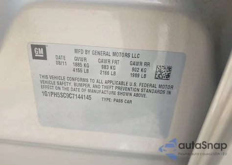 2012 Chevrolet Cruze Ltz z USA, uszkodzony, nr VIN 1G1PH5SC9C7144145